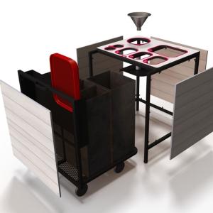 3D diagram of water bin with different sections for different materials.