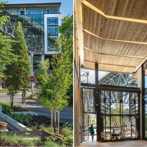 outside of building and lobby of building