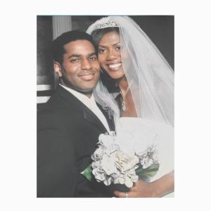 Cecilia Bailey and husband, they are wearing a wedding dress and suit