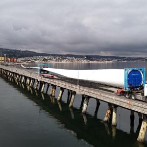 Truck driving near harbor