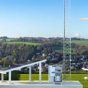 Solar and wind machines outside