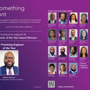 "Solve something important" A profile of each winner with their name and title. "Most promising engineer of the year" Kendric Garmin set apart.