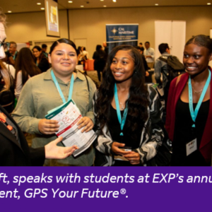 Amy Grat speaks with students at EXP's annual career discovery event, GPS Your Future