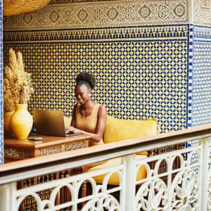 Person using computer at desk