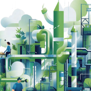 Digitized image of people in an industrial setting.