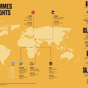 World map in orange "programmes & Highlights" with statistics included in the report