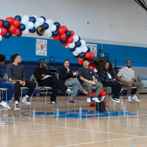 AEG leaders participate in a student career pathway panel at Compton High School sharing insights into careers across sports, music, and live entertainment.