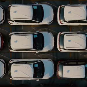 Bird's eye view of parked cars