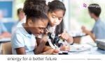 Energy for a better future cover page with children looking in microscope