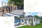 Collage of volunteers and a new home