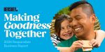 "Making Goodness Together 2024 Responsible Business Report" with image of person with a child