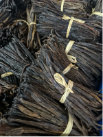 Vanilla beans tied up in bunches