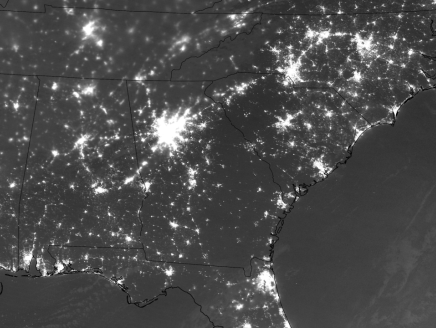 dark map of united states showing areas of black outs.