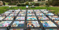 Quilts laid out on the ground