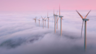 Wind turbines in clouds