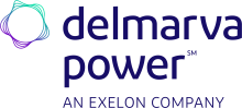 Green & purple logo next to text which reads, "delmarva power An Exelon Company"