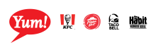 Yum! Brands, KFC, Pizza Hut, Taco Bell, and Habit Burger Grill logos