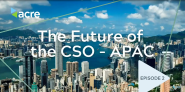 Acre logo and "The Future of the CSO-APAC Episode 2" Over an aerial view of a river-side city.