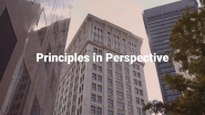 "Principles in Perspective" on top of tall buildings tight together.