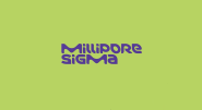 MilliporeSigma Logo is in purple over a bright green background