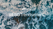 Nasdaq logo and ESG Trendsetters over a background of crashing waves.