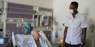 Calvin Johnson visiting patients at the Aflac Cancer and Blood disorder center of Children's Hospital, Atlanta.