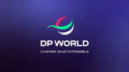 DP World written in white text over blue background