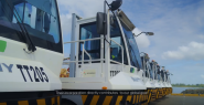 Electric ITVs lined up at DP World's terminal at the Port of Caucedo