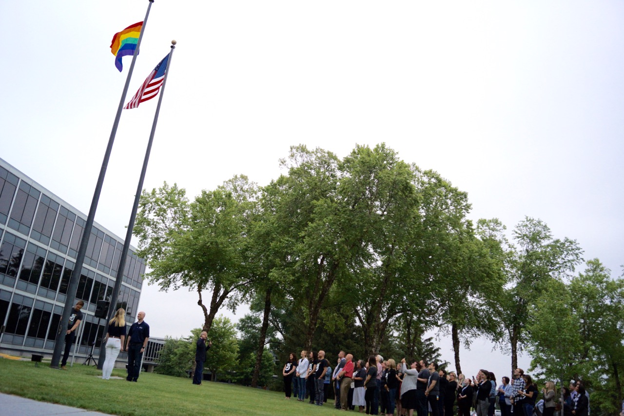 Waving the Pride Flag.