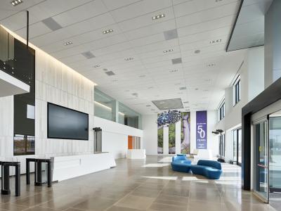 “The Strength of Our Stars,” a perceptual sculpture by Michael Murphy, hangs from the new corporate headquarters lobby given to Subaru of America by the National Retailer Advisory Board and the entire Subaru retailer network. Photo credit: © Jeffrey Totaro, 2018.
