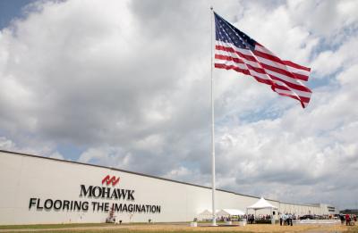 The new flag at Mohawk's Union Grove campus is the largest in Georgia, measuring 45 feet high by 75 feet wide and weighing over 150 pounds.