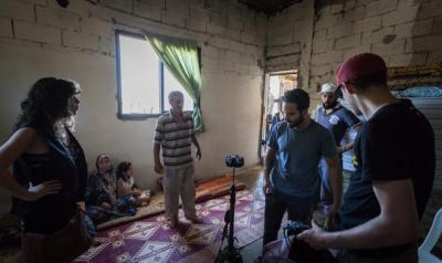 Photo credit: YouVisit/IRC, Alexander Pedigo. Virtual reality film makers document Syrian refugees in Lebanon to make the IRC’s VR film, “Four Walls.”