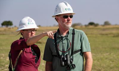 Sara Weaver, who led the two-year study at Los Vientos, with Greg Aldrich, Duke Energy lead environmental scientist, in Texas.