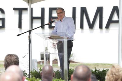 Jeff Lorberbaum, Mohawk Industries’ chairman and chief executive officer, gives the keynote at the flag raising ceremony.