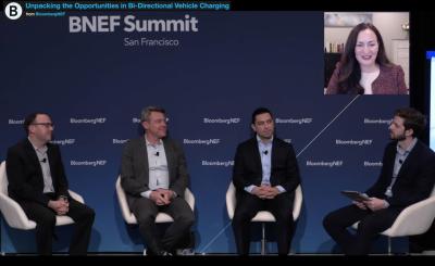 Katie Sloan, SCE vice president of Customer Programs & Services, remotely joined the recent BNEF Summit panel “Unpacking the Opportunities in Bi-Directional Vehicle Charging” to discuss the future of vehicle-to-grid technology.