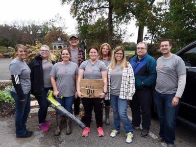 Salem's Community Day project was cleaning up Centennial Park and Memorial Park. Employees cleaned out flower gardens, cut back bushes, picked up trash, raked wood chips, and moved sand in the playgrounds to beautify the area for the community to enjoy.