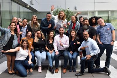 AEG employees at the company’s global headquarters in Los Angeles wear denim in support of Denim Day to raise awareness about sexual assault on April 24, 2019.
