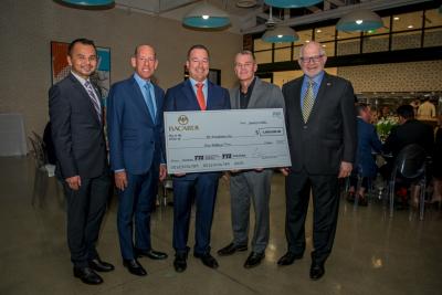From l to r: Michael Cheng/Dean Chaplin School of Hospitality & Tourism Management, Wayne E. Chaplin/ CEO, Southern Glazer's Wine & Spirits, Facundo L. Bacardi/Chairman of the Board Bacardi Limited, Pete Carr/President, Bacardi North America, Mark B. Rosenberg/Florida International University (FIU) President