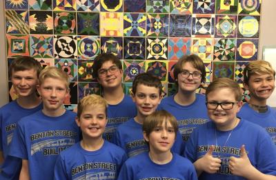 The Benton Street Builders, LEGO Robotics Team Left to Right: Colby, Magnus, Jack, Finn, Joe, Ari, Maya, Maddux and Awmi