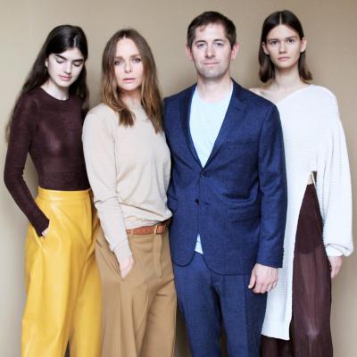 COURTESY OF HP Fashion designer Stella McCartney (second from left) partnered with Bolt Threads CEO Dan Widmaier (second from right) to create clothing made from Microsilk.