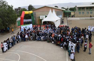 CNH Industrial inaugurates new TechPro2 youth training program in Mekelle, Ethiopia. Here students, staff and representatives from CNH Industrial and the Fondazione Opera Don Bosco, celebrate the inauguration of this new program
