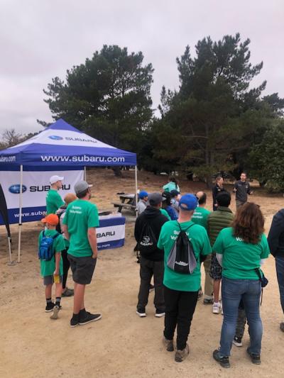 Volunteers from Subaru convene to remove thousands of pounds of trash and invasive species from Candlestick Point State Recreation Area on September 7, 2019.