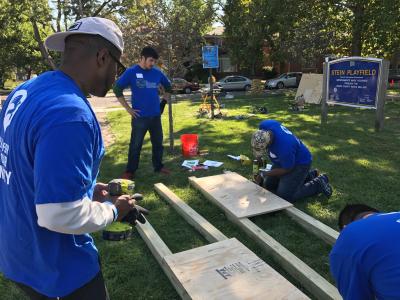 The Mission Continues in Detroit - The FCA US Motor Citizens employee volunteers are joining forces with the Detroit 2nd Service Platoon at Stein Park in the Cody-Rouge Neighborhood to clean up the park and create community spaces. Photo credit: Talen Williams