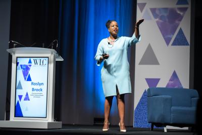 Roslyn Brock, the youngest person to be elected to chair the National Board of Directors of the NAACP, gives a keynote address during the 11th annual Women’s Leadership Conference at the MGM Grand Conference Center Tuesday, Aug. 8, 2017.