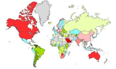 ESG credit ratings vs. conventional sovereign bond ratings: Red = lower; blue = equal; green = higher credit rating