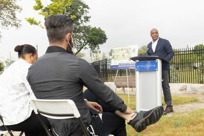 As part of a comprehensive three-year, $1 million effort to support eastside neighborhoods around the Detroit Assembly Complex, Stellantis today launched Detroit’s Greenest Initiative, the company’s plan to make Detroit’s east side the most environmentally friendly neighborhood. Making the announcement was Ron Stallworth, External Affairs Lead for Wayne County, Stellantis - North America.