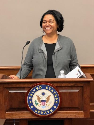 Cecily Joseph, Vice President, Corporate Responsibility for Symantec opens a congressional briefing to launch Symantec’s new CR initiative Fostering a Secure Tomorrow (FAST) last week in Washington, D.C.