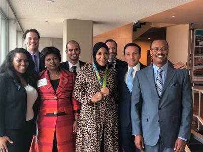 Award Winning Singer, Songwriter, Actress, Mary Millben; Scott Saponas, Microsoft; Ambassador Mathilde Mukantabana, Amb. of Rwanda to the United States; Dr. Sidhant Gupta, Ideagen Board Chairman/Microsoft; Ibtihaj Muhammad, Olympic Gold Medalist; Gerton van den Akker, Chief of Staff EU Delegation to the United Nations; George Sifakis, M.S.P.S., Global Chairman, CEO and Founder Ideagen Global; Chris Reynolds, Executive Vice President and General Counsel, Toyota Motor North America