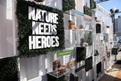 Products displayed at the Timberland’s Something in the Water Festival activation represent the brand’s commitment to make responsible products