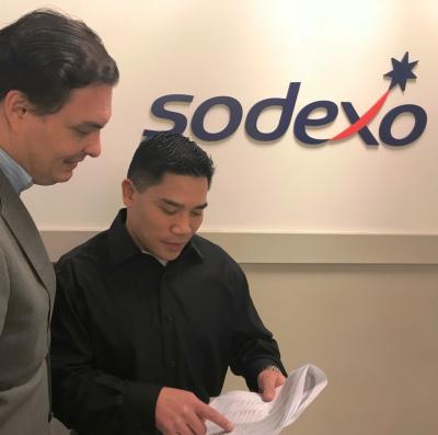Chief Warrant Officer Four Joey Espanola (black shirt) is spending a year with Sodexo, the nation’s largest federal foodservice contractor participating the United States Army's highly coveted Training With Industry Program, an initiative developed to create a group of soldiers experienced in higher level managerial techniques and who have an understanding of the relationship of their industry as it relates to specific functions of the Army.